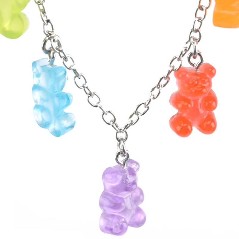 

Cute Jelly Necklace 7 Colors Rainbow Pride Bear Gummy Necklaces For Women Girls Cool Punk Hip Hop Resin Necklaces Accessories