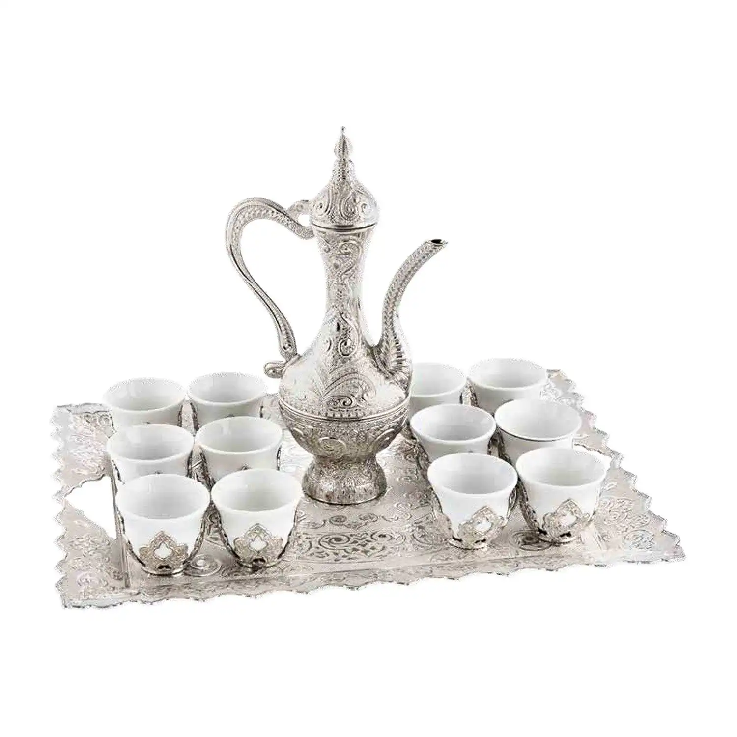 Aut&eacute;ntico juego de caf&eacute; Espresso &aacute;rabe Mırra, juego de cafetera Mırra, accesorios, juego de jarra Zamzam con decoraci&oacute;n del hogar para 12 por.-0