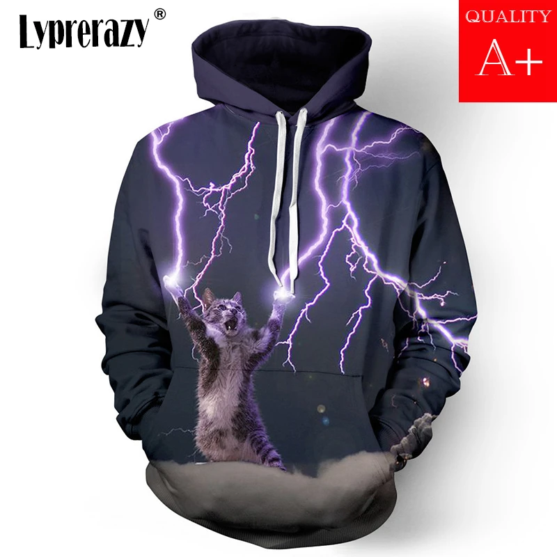 

Lyprerazy толстовка с котом грома котом молнией 3d Толстовка для женщин и мужчин свитшоты в стиле хип-хоп