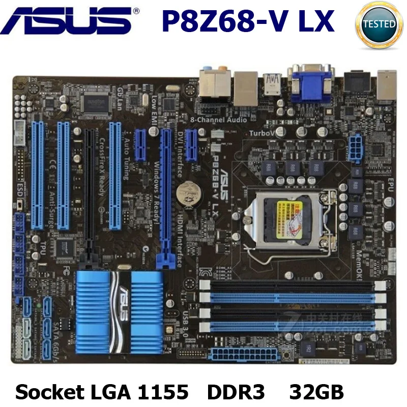 Материнская плата LGA 1155 Asus материнская LX DDR3 Intel Z68 32 ГБ процессор Core i7/Core i5/Core i3 PCI E 2 0