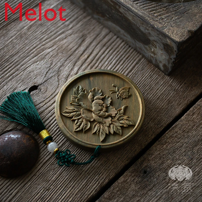 

Green Sandalwood Small Mirror Portable Portable Retro Dressing Mirror Mini Antique Chinese Gift