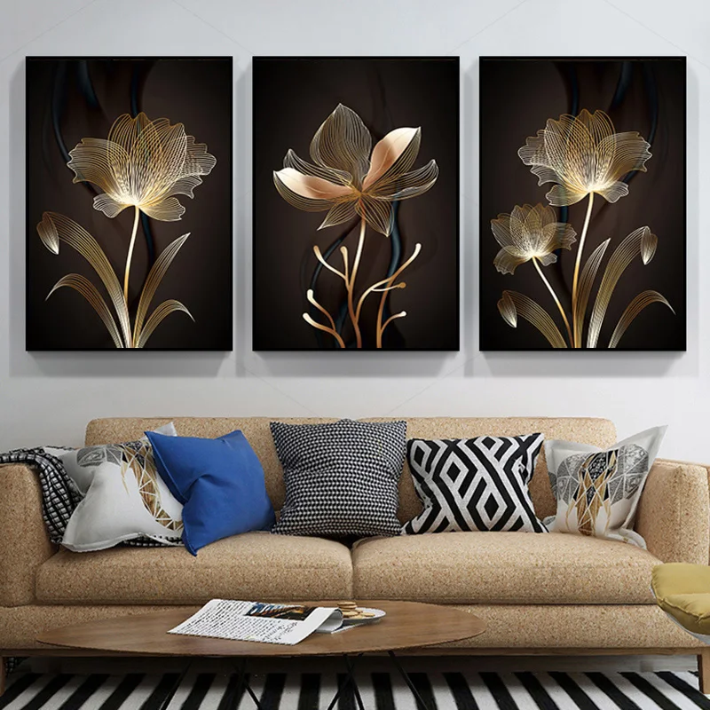 Abstract Golden Flower Plant Picture Wall Poster Modern Style Canvas Painting Posters and Prints Living Room Unique Decoration | Дом и сад
