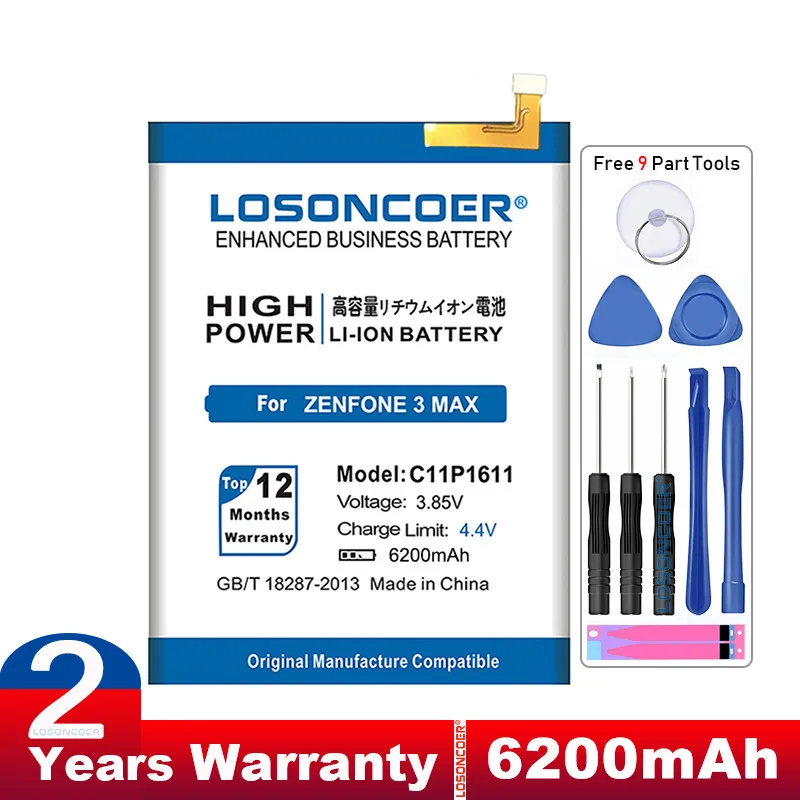 Аккумулятор LOSONCOER 6200 мАч C11P1611 для ASUS Zenfone Z3 Max 3 ZC520TL X008DB PegASUS X008 X008D Z01B|batteries batteries|battery