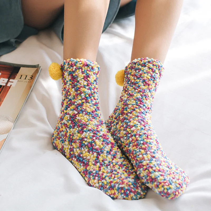 

Crochet Hook Sock Slippers Women Pom Pom Colorful Comfy Slippers Warm Non Slip Soft Sole Unisex Floor Women Slipper Boots