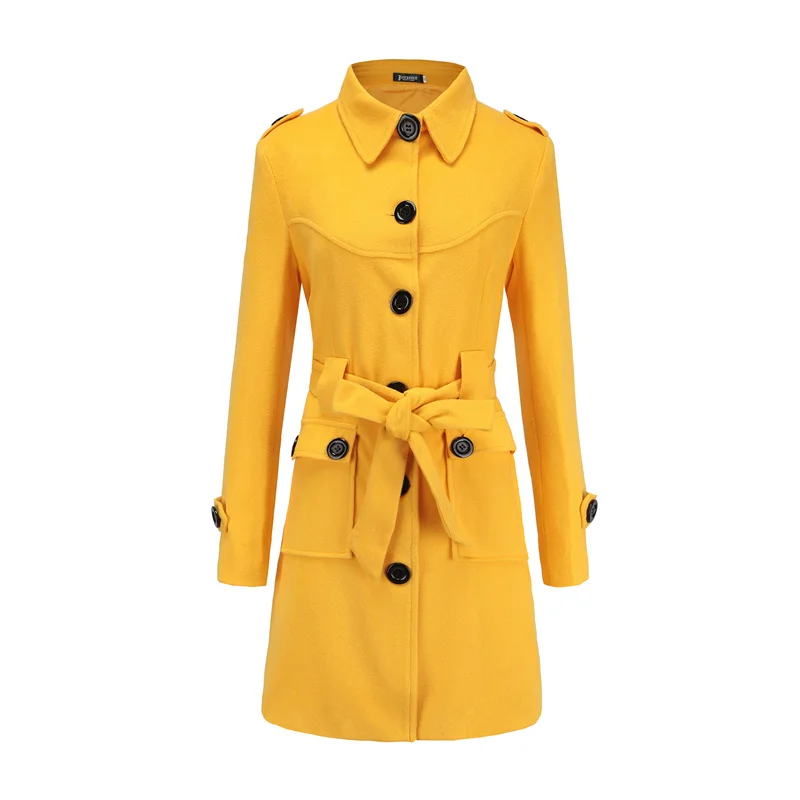 

2021 New Autumn Winter Woolen Jacket Women Europe And America White yellow red Casual Top Loose Fashion Long Blends Coat GH344
