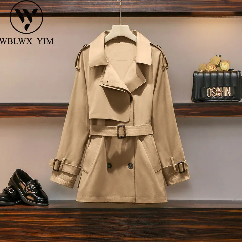 

High quality Trench coat Women Fashion Classic Double Breasted Belt Long Trench coat Female Elegant Casual Business Outerwea