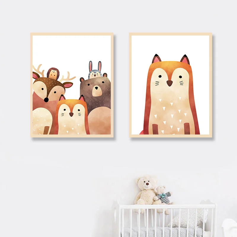 Wall Art Холст Картина Nordic Стиль плакат Kinderkamer милые животные скандинавский Декор