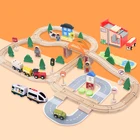 Деревянный трек для поезда, игрушки, волшебный Магнитный железнодорожный мост, станция, магнитный автомобиль, деревянная железная дорога, образовательные подарки на детский день