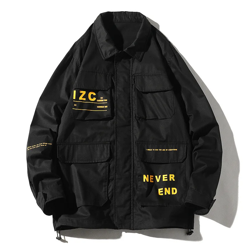 Куртка мужская с лентами и карманами Повседневная ветровка в стиле милитари