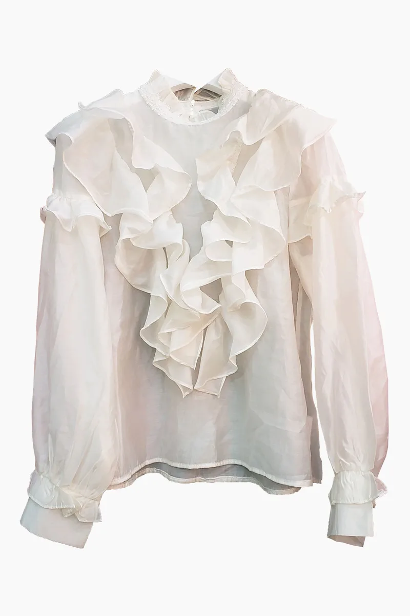 

2020 Ruffle Top Women's lightweight texture long sleeve loose casual design shirt woman