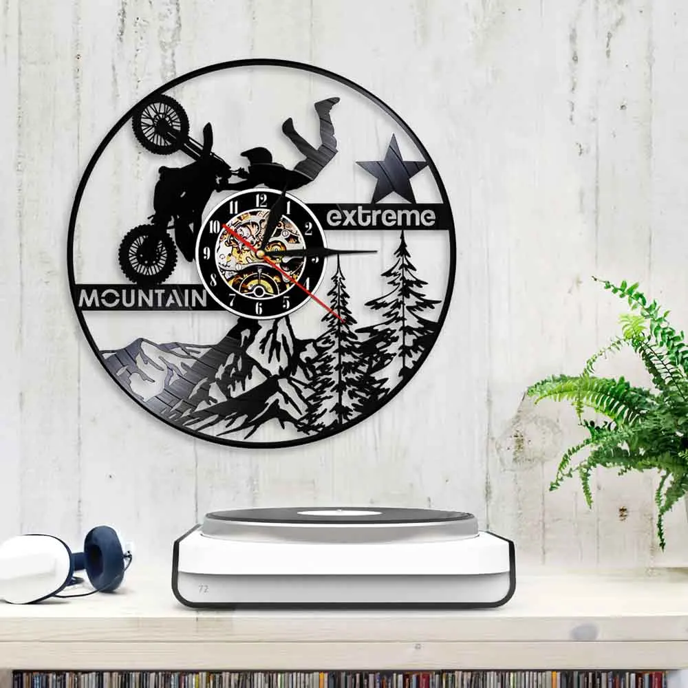 Настенные часы для мотокросса, горного велосипеда, экстремальных мотоциклов, мотоциклов, Виниловая пластинка, настенные часы, винтажные, для езды на велосипеде, декоративные настенные часы