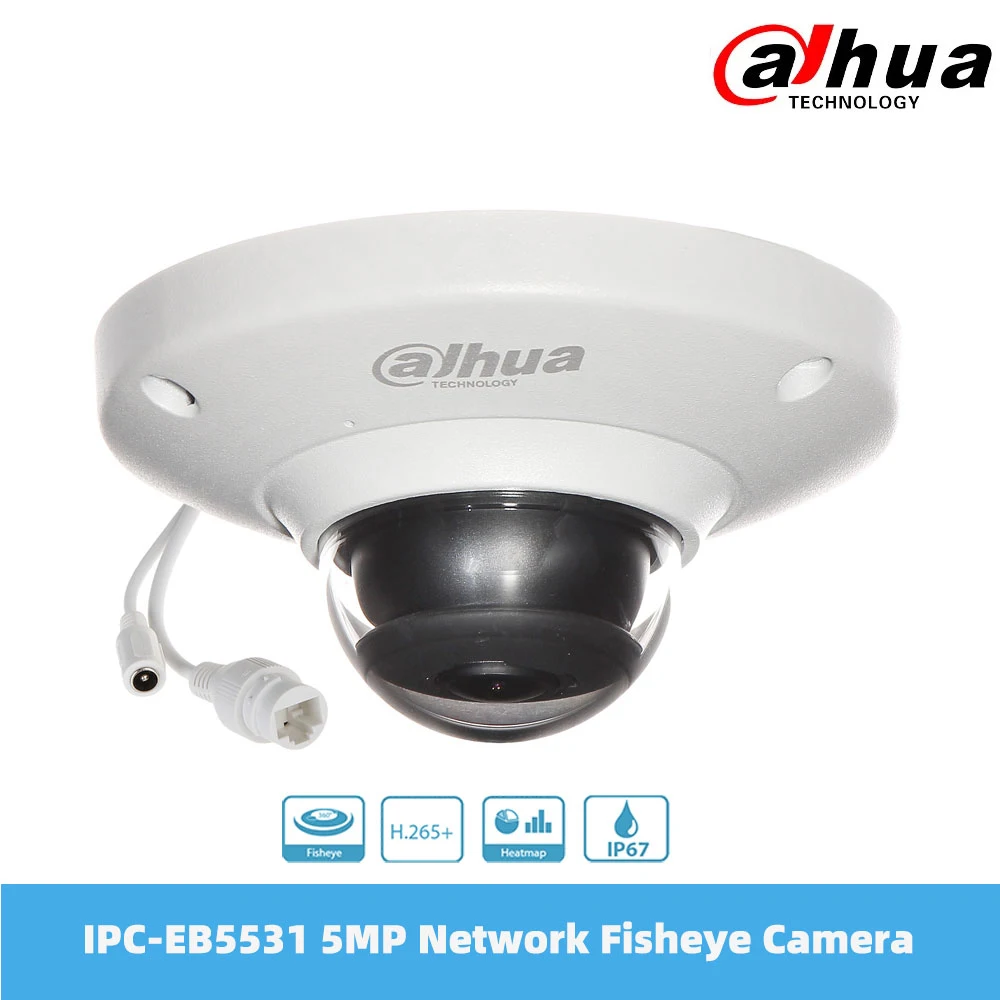 

Dahua 5MP 1.4mm Panaromic Network Fisheye IP Camera Built-in Mic CCTV H.265/H.264 Mini Dome IP67 PoE Detection IPC-EB5531