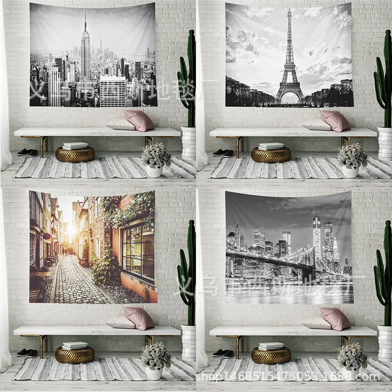

Street View Tower Wall Tapestry Decoration Living Room Bedroom Background Cloth Bedside Fabric Hanging Cloth Tapestry
