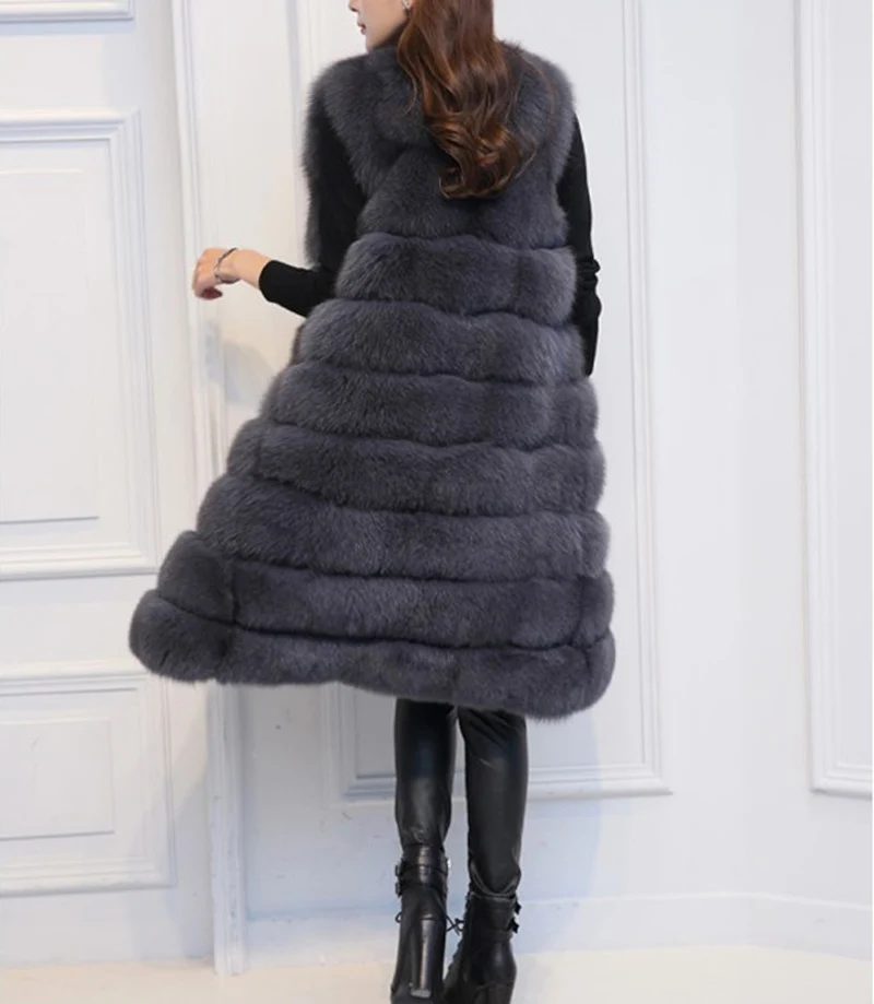 Женский Длинный жилет из искусственного меха безрукавка лисьего модный на осень