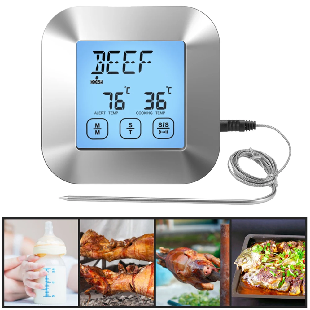 

2 Modes Touch Control Digital Probe Meat Thermometer Cooking Timer Household Food Cooking BBQ Stainless Steel Probe Cooking Tool