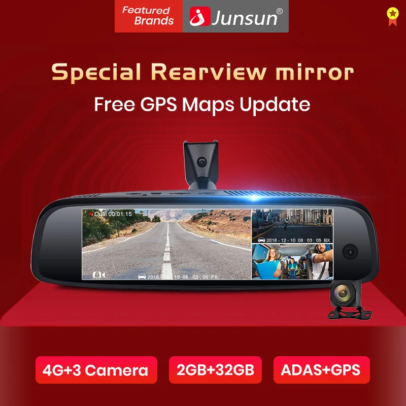 Junsun K757 3 камера 2 + 32 ГБ Автомобильный dvr регистраторы 4 г ADAS FHD 1080 P gps Navi DashCam Android