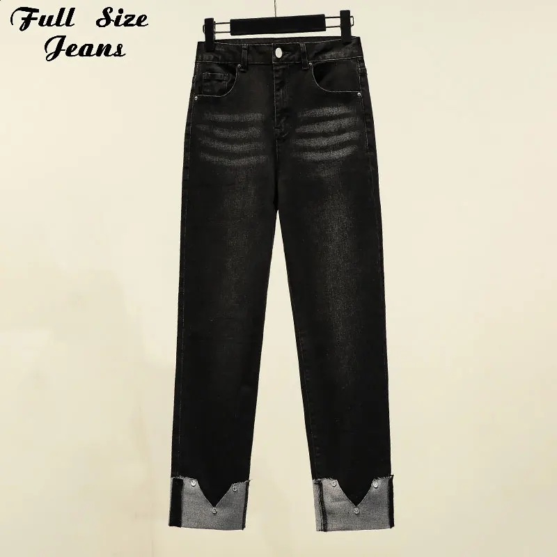 

Plus Size Black Gray Hemming Boyfriend Loose Ripped Straight Jeans Mom 4Xl 5Xl 90'S Girl Casual Capris Ankle Length Denim Pants