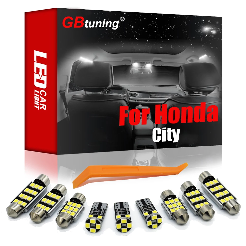 

GBtuning светодиодная интерьерная с Canbus светильник набор 10 шт для Honda City (1981-2020 2021) для помещений и автомобилей багажник лампы Купол Карта лампа а...