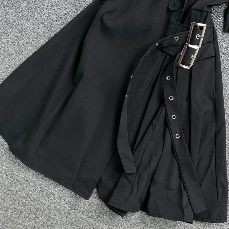 

Aibeautyer New Summer Casual Solid Short Notched Collar Lady Dress Lace A Line Chiffon High Waist Women Dresses