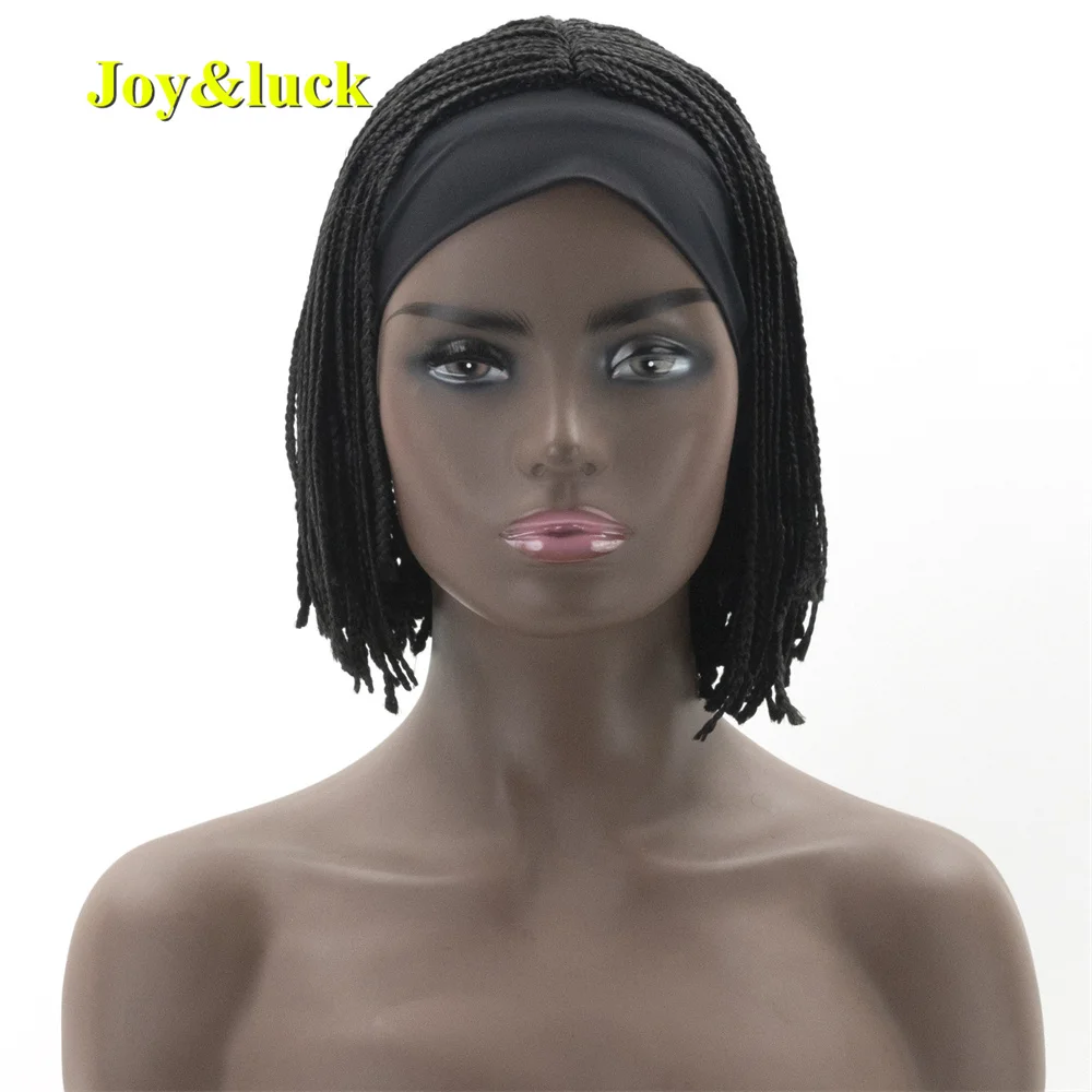 Synthetic Braiding Hair  Headband Wig Short Box Braids Braided Wigs For Women Black Turban Link Crochet Braids Daily Wear Wig