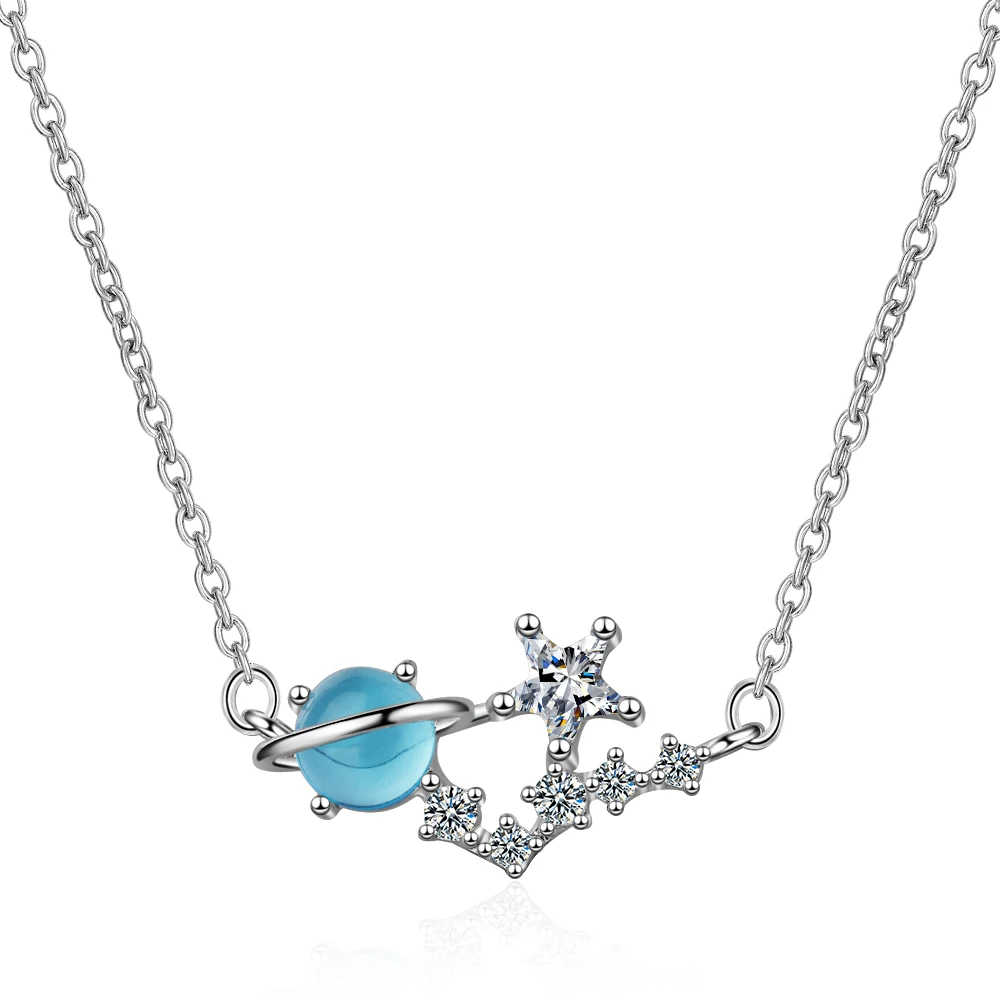 Космическое ожерелье с синей планетой Женская цепочка до ключиц простая система