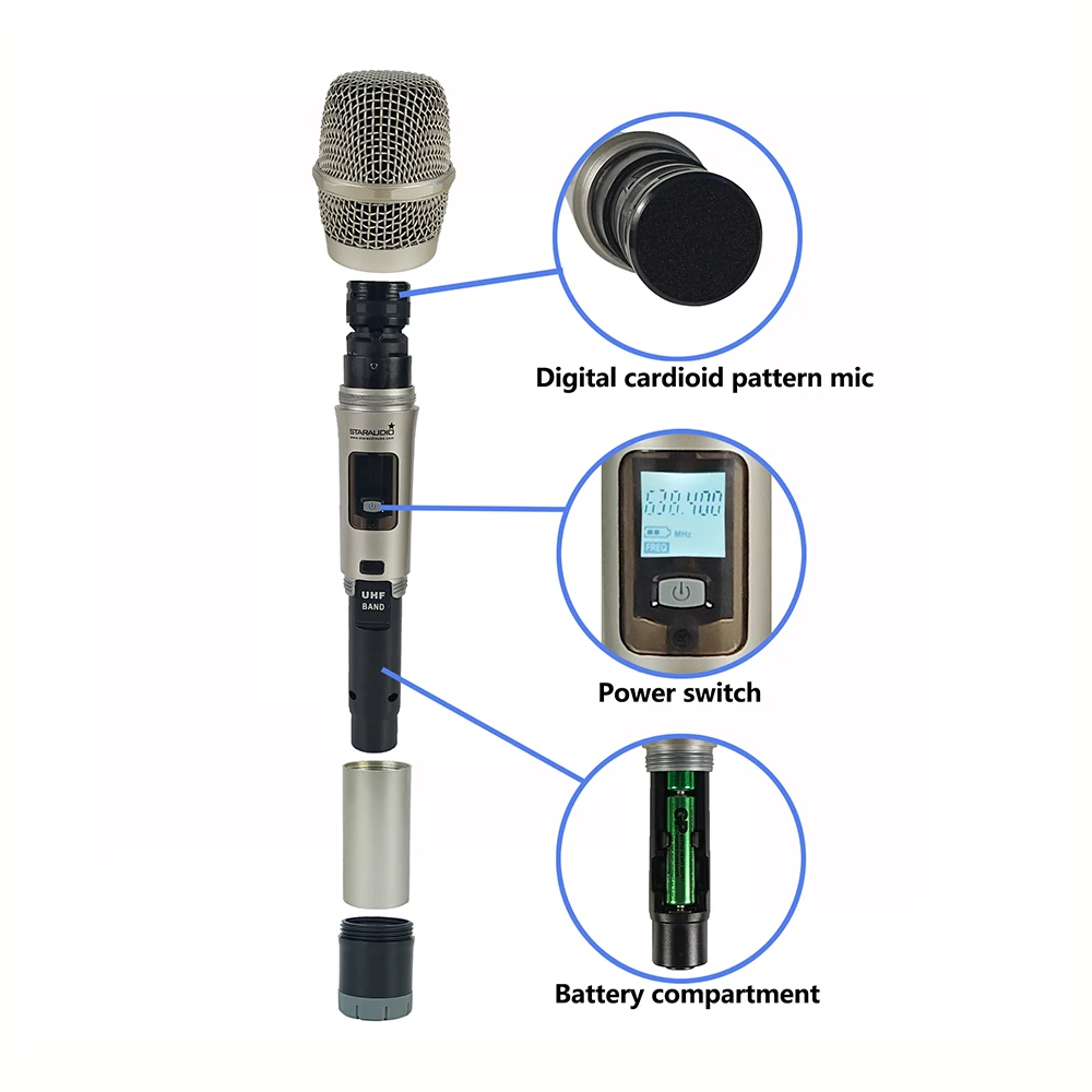 STARAUDIO Беспроводная микрофонная система профессиональный 2-канальный UHF выбор