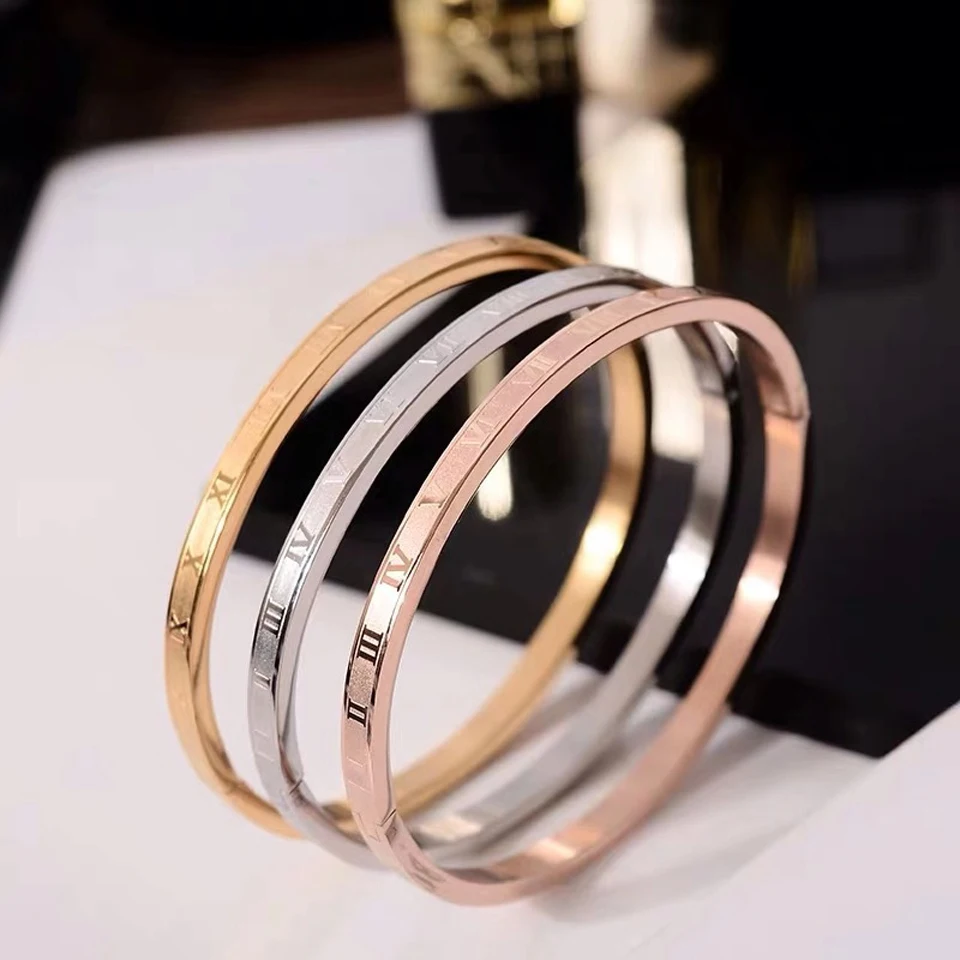 (3 шт./компл.) 316L нержавеющая сталь резьба римские цифры модные браслеты и