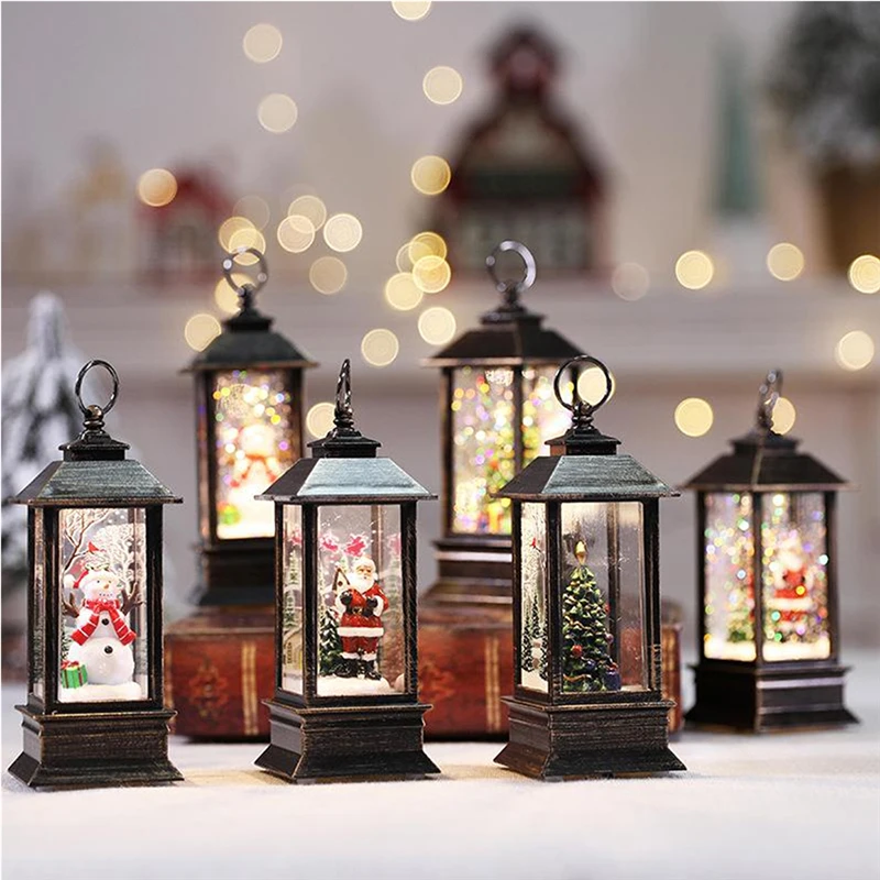 

Christmas Lantern Santa Snowman Decoration Oridnary Style for Home Tabletop Small Night Light Candle Lanterns Holiday
