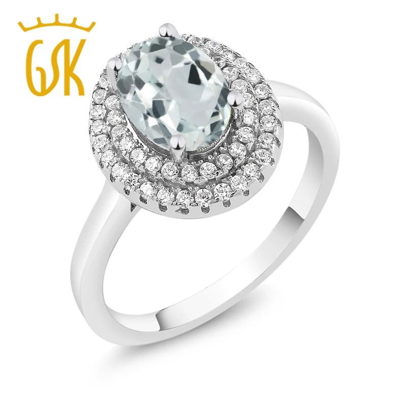 2 30 карат Овальный небесно голубой аквамарин 925 пробы Серебряное кольцо| |