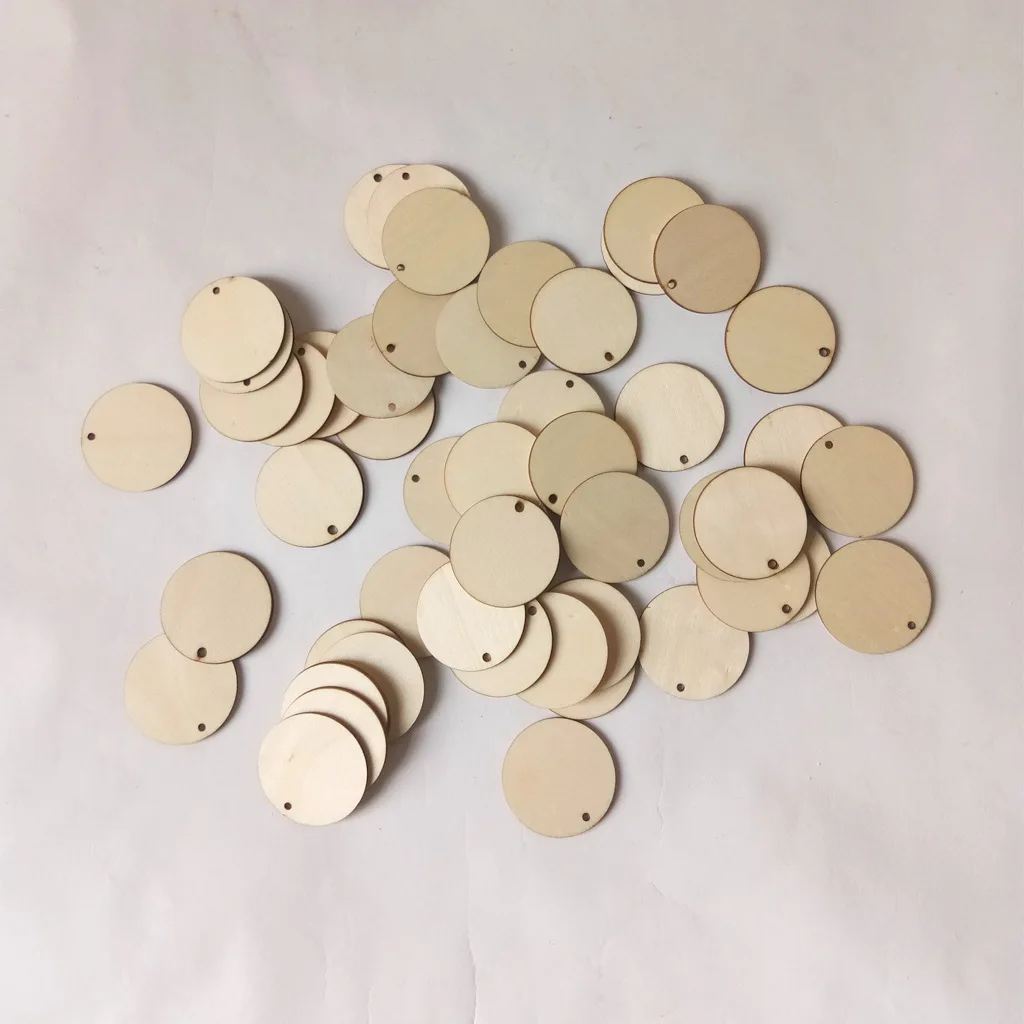 20pcs Unfinished Wood Circles Round Wooded Cutouts Slices Wooden Discs with Holes for Christmas Home Decoration DIY Crafts |