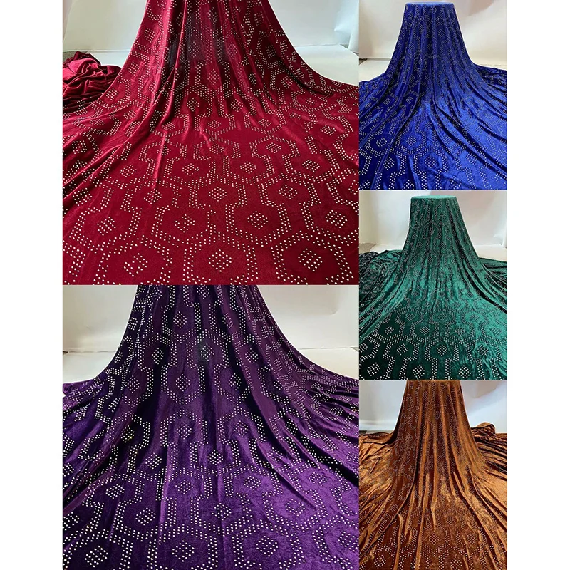 

2020 African velvet lace fabric with stones french net lace for Nigeria party dress 5 yards Embroider high class velvet fabric