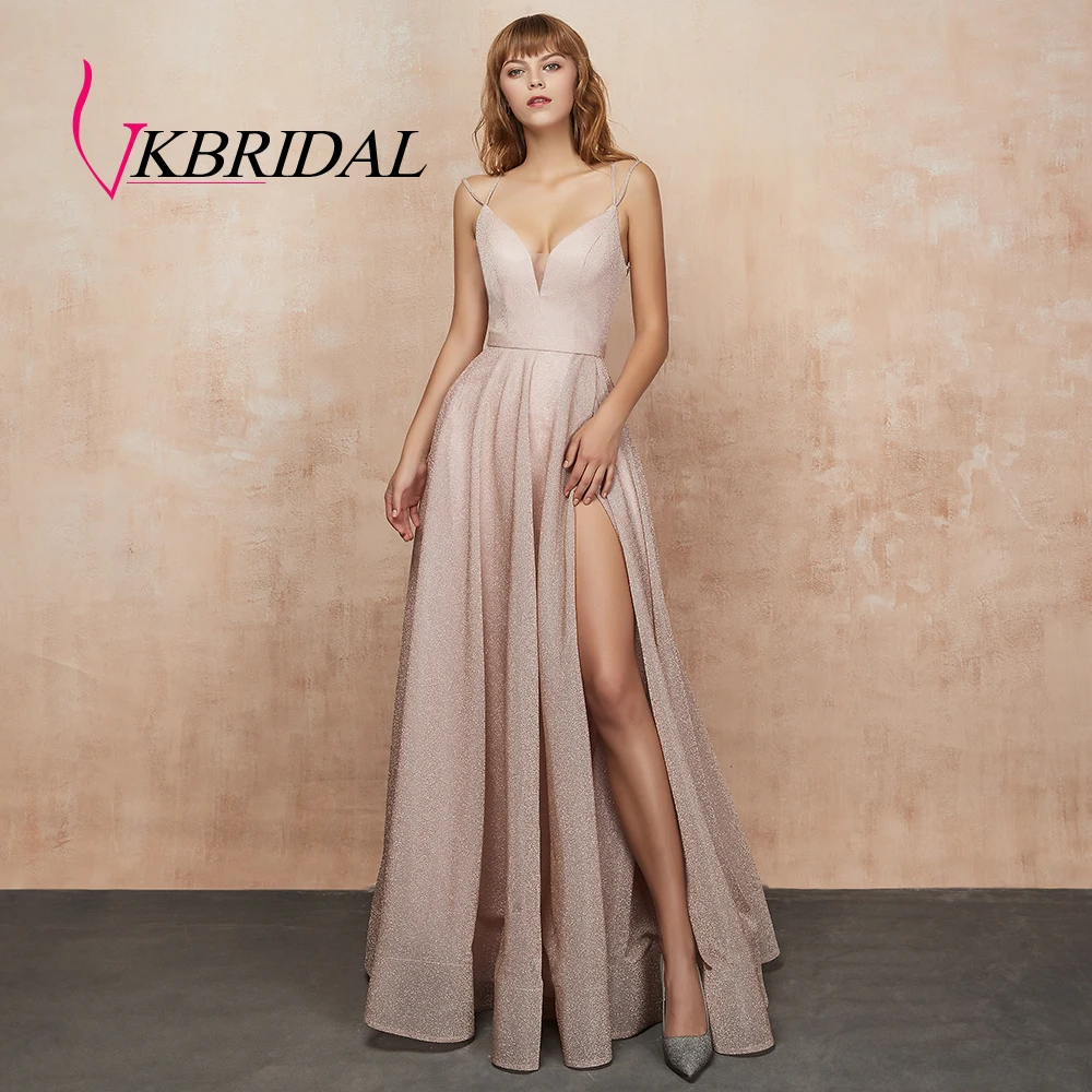 VKbridal/платья для выпускного вечера с карманом и v образным вырезом блестящие