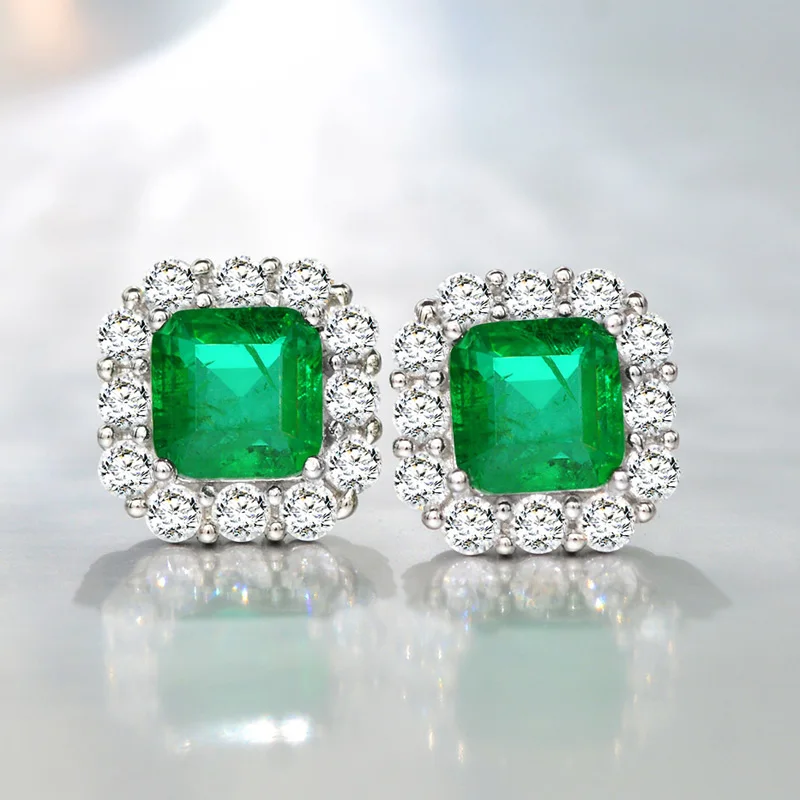 

COSYA 100% 925 Sterling Silver Square Emerald Vintage Palace Stud Earrings High Carbon Diamond Shinning High Quality Jewelry