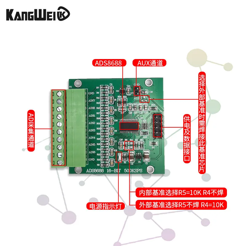 ADS8688 AD 16-бит 500kSPS одиночный/биполярный Вход 8-канальный S-A-R/A-D-C модуль сбора данных