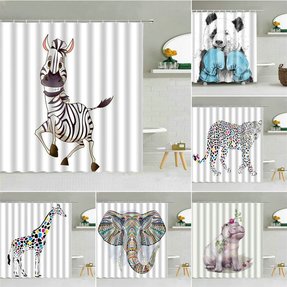 Забавная занавеска для душа в виде животных Зебра панда бегемот слон жираф