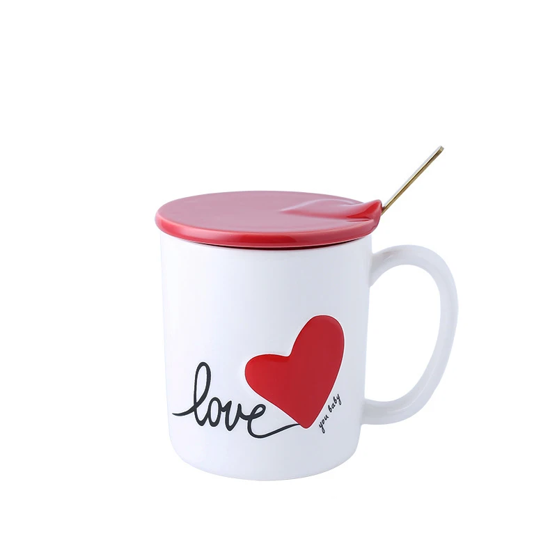 CAMEL Скандинавская креативная керамическая чашка сердце любовь пара чашка с крышкой ложка кружка офисная кофейная чашка кружка - Цвет: CAMEL