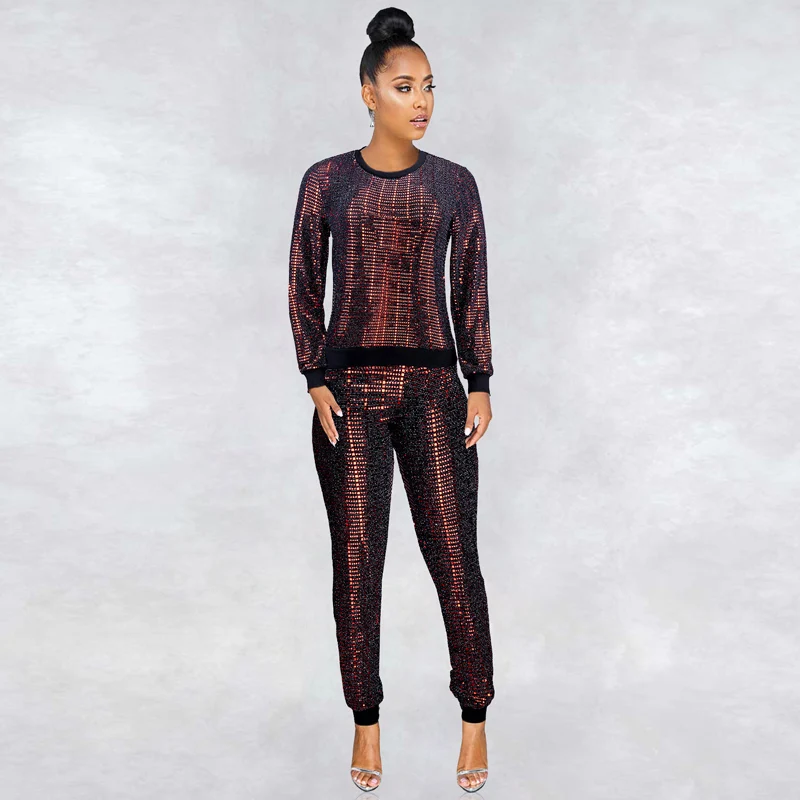 Long Sleeve TWO PIECE SET Sequin Sexy Matching Night Club Party Shining Glitter Tracksuit Outfits Suits Elegant Streetwear 2 pcs | Женская