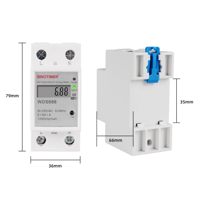 

Digital Electric Consumption KWh Din Rail Smart Energy Meter WiFi Power Meter Watt Remote Switch Control Monitor 110V 220V AC