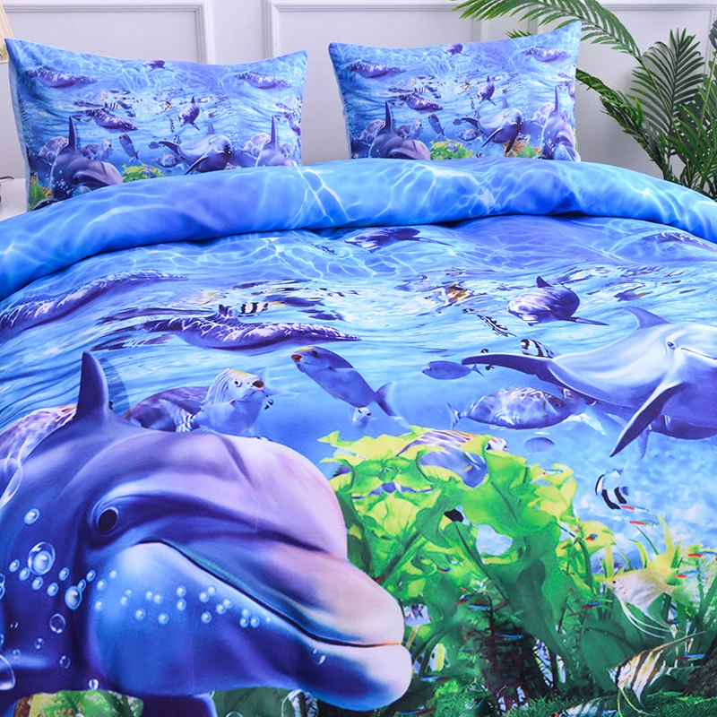 

3D Dolphin Bedding Duvet Cover with Shams Set Single Twin Double Full Queen King 8 Size Bedding Sets for EU AU US Bedding Size