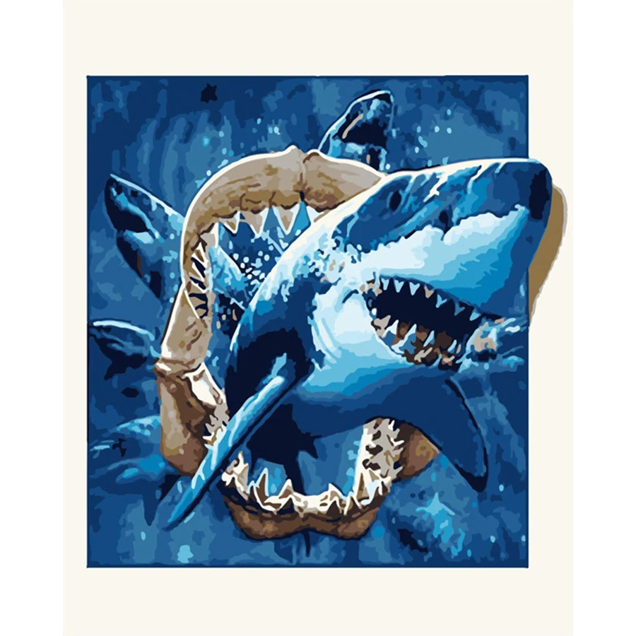 

AMTMBS Animal Shark DIY Painting By Numbers Adults For Drawing On Canvas HandPainted Pictures By Numbers Home Wall Art Decor