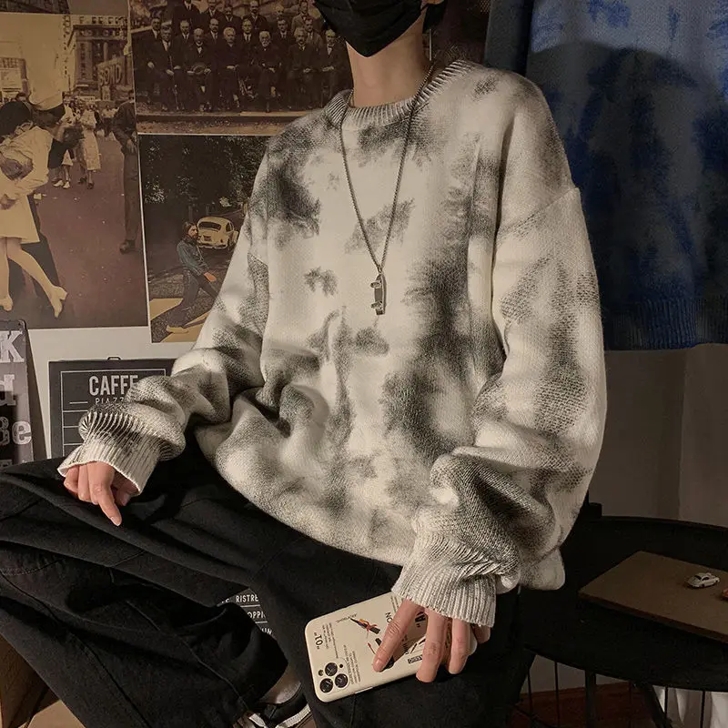 

Tie dyed sweater in autumn and winter men's undershirt loose lazy wind thickened Korean personalized sweater coat
