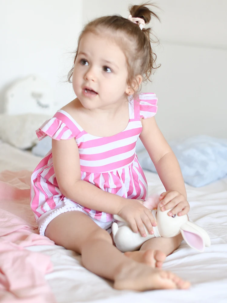 2022 Dress 2-8 Years Old Frozen Summer Girls Printed Cotton Stripe Dresses -sleeved Young Children Baby For Clothes | Детская одежда и