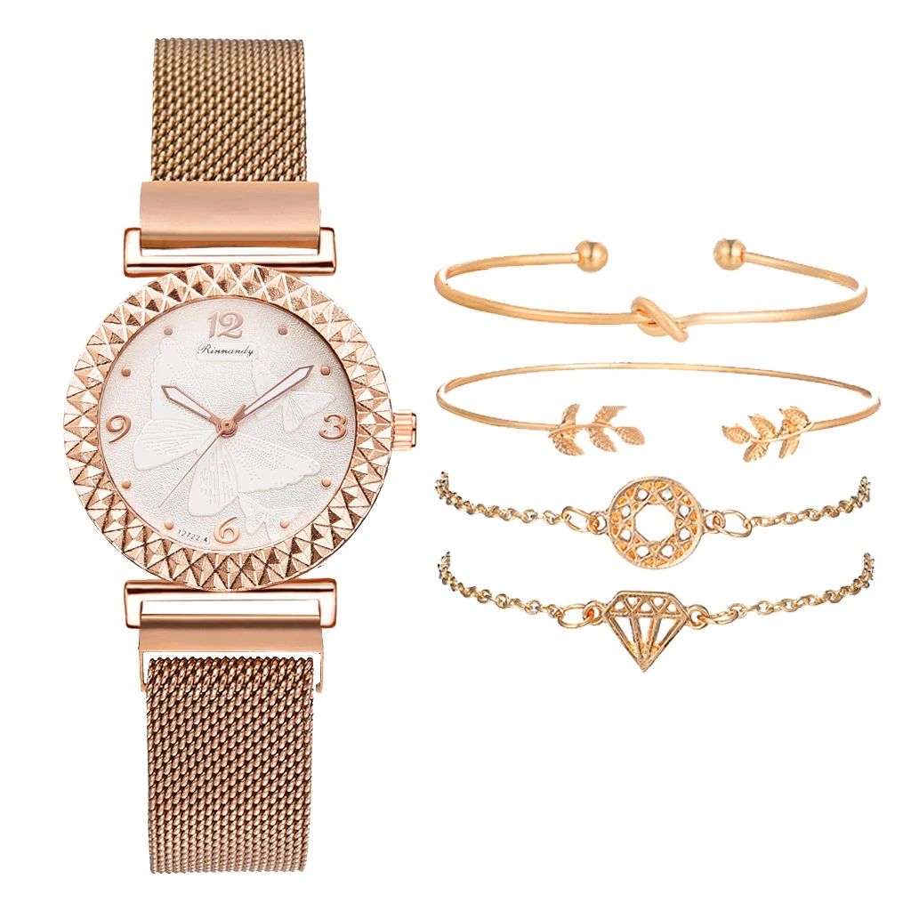 Комплект женских наручных часов из 5 предметов Роскошные Кварцевые часы под