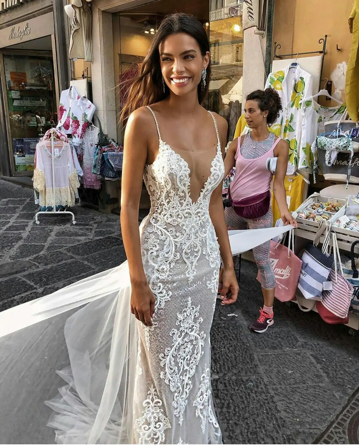 

Bohemian Lace Mermaid Wedding Dresses Plus Size vestido de novia 2020 Spaghetti Straps Bohemian Wedding Gowns robes de marie