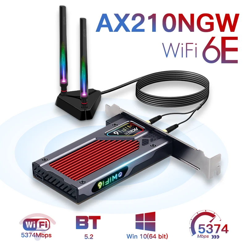 

fenvi WiFi 6E Intel AX210 RGB PCIe Wireless Adapter Bluetooth 5.2 Network Card Tri Band 2.4G/5G/6GHz 802.11AX Win 10 For Desktop