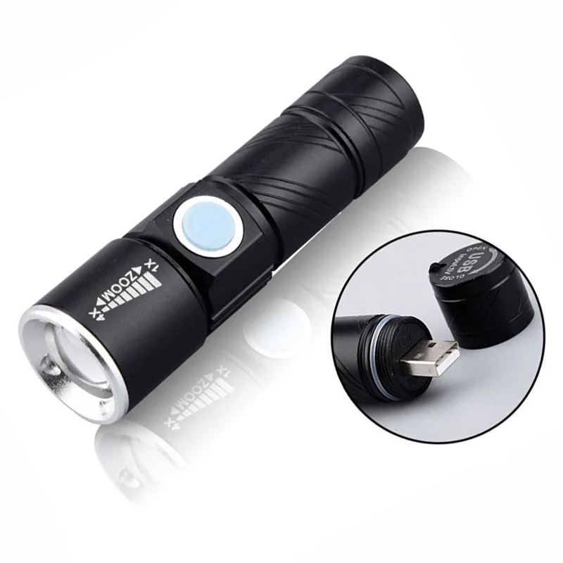 

USB LED Flashlight Battery Rechargeable Torch Flash Light Handy Q5 Powerful Lanterna LED 3 Modes Zoomable Lantern for Bicycle