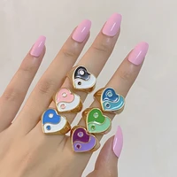 new ins creative simple two tone color tai chi gossip heart ring vintage drop oil yin yang rings for women girls fashion jewelry