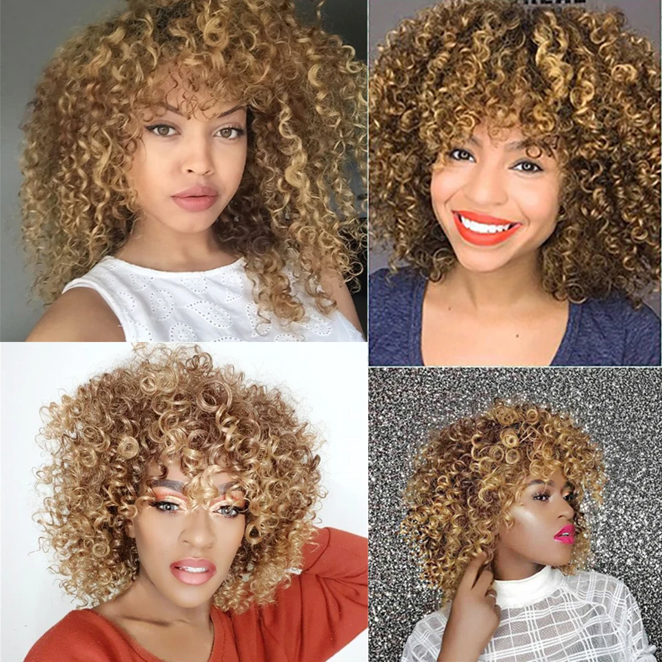

WEILAI Short Afro Kinky Curly Wig for Black Women Synthetic Wigs Blonde And Brown Fake hair cosplay Heat Resistant