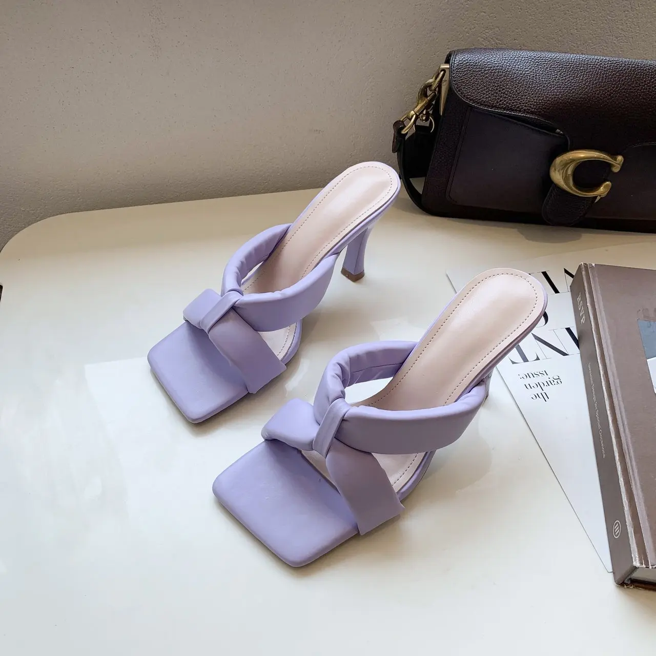 2021 Modern Slippers Women Sandals Ladies Pumps High Heels New Summer Classic Fashion Outside Thin Heels Shallow Med (3cm-5cm)