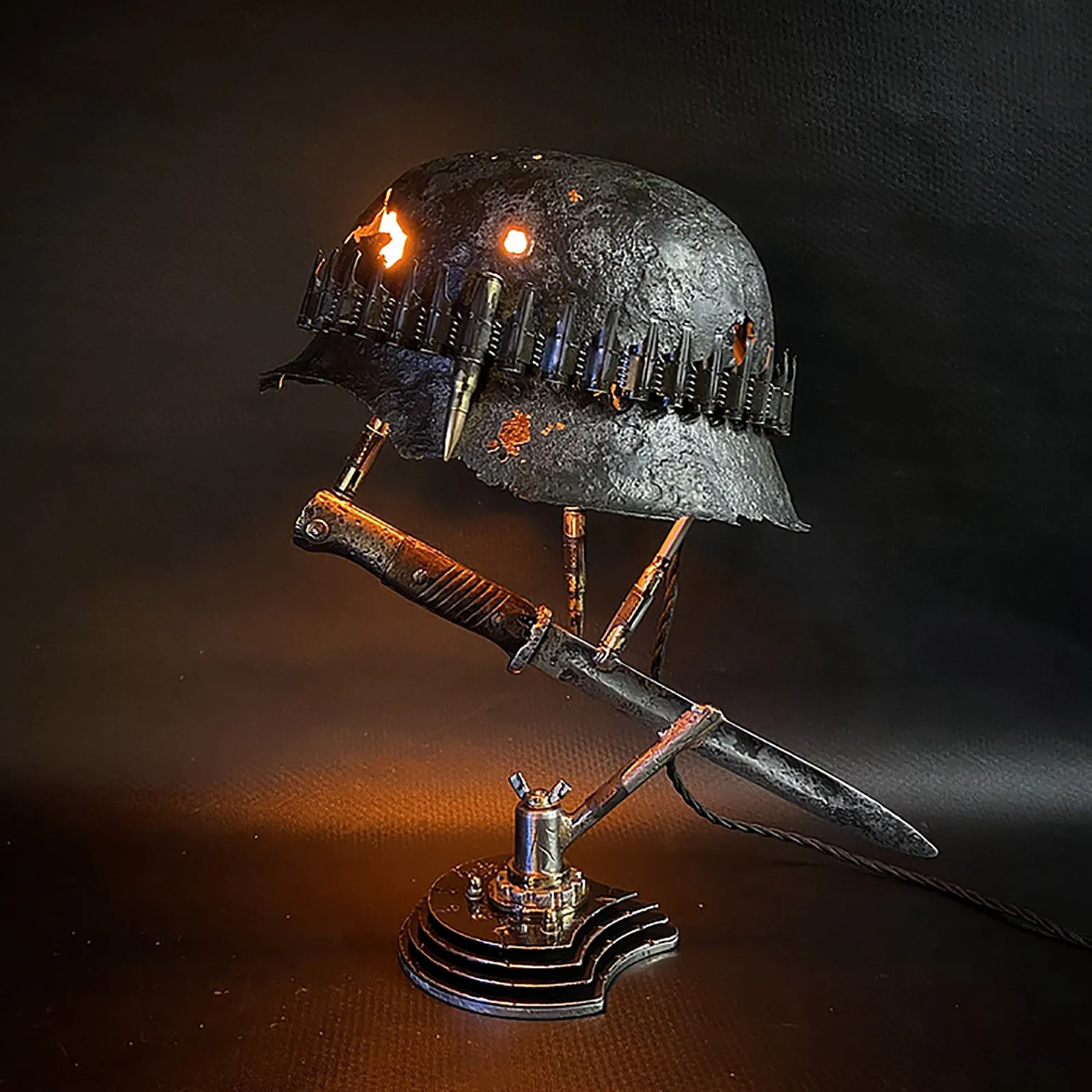

War Relic Lamp Remembering That History Resin Statues Made Of Helmets Bayonets And Bullets Battle Relic Made Desktop Ornament